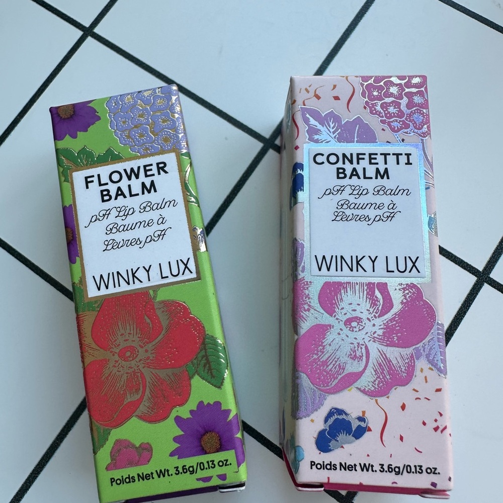 WINKY LUX Purple Flower and Rainbow Confetti Lip Balm Duo - brand-new!